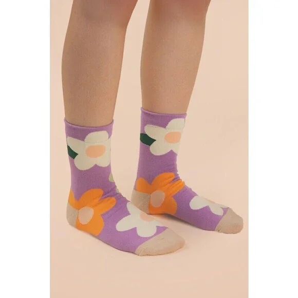 SC10007C-1 B Very M Multi Color Floral Print Socks Mauve One Size - Picture 3 of 4